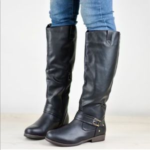 NWT Ankle-Strap Square-Buckle Riding Boot